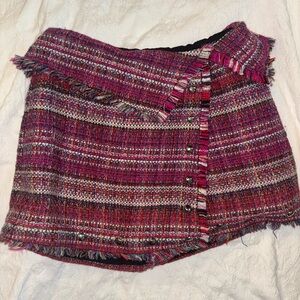 NBD Vibrant Tweed Skirt with Fringe
